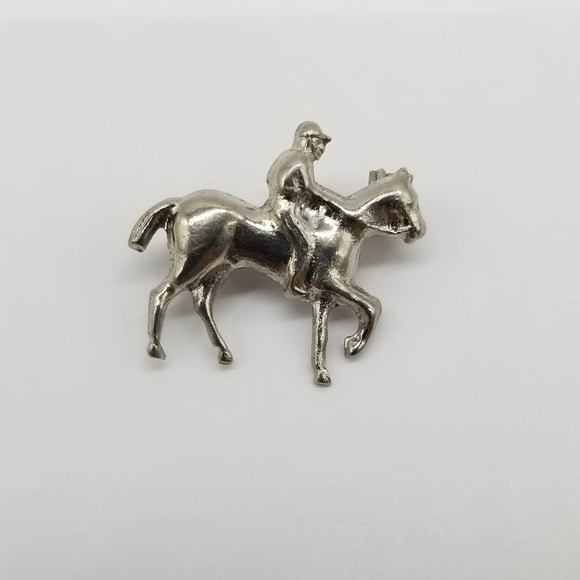 Vintage Horseback Rider Pin Silver Hose Jockey Brooch equestrian riding - Picture 1 of 3